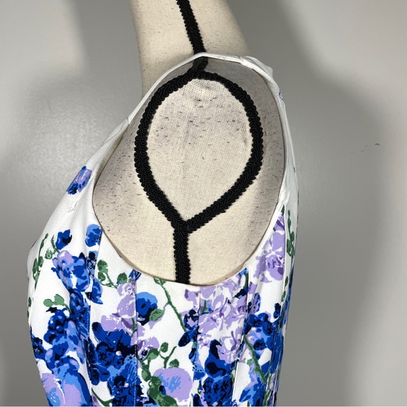 Adrianna Papell White Blue Floral Halter Neck Fit and Flare Sleeveless Dress 10 - Picture 7 of 11